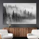 57235-SEG-FC-51X34_Oversize_Oversize-Misty Pine Forest Wall Art – Black and White Mountain Landscape Canvas Print, Nature Woodland Decor for Living Room, Bedroom or