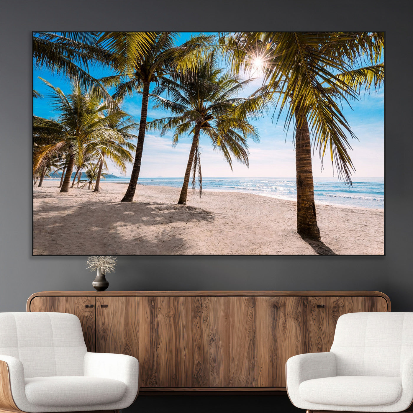 98175-MGV-CV-36X24-Tropical Palm Beach Wall Art – Relaxing Ocean Shore Canvas Print with Palm Trees, Coastal Summer Decor for Living Room, Bedroom or