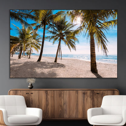98175-MGV-CV-36X24-Tropical Palm Beach Wall Art – Relaxing Ocean Shore Canvas Print with Palm Trees, Coastal Summer Decor for Living Room, Bedroom or
