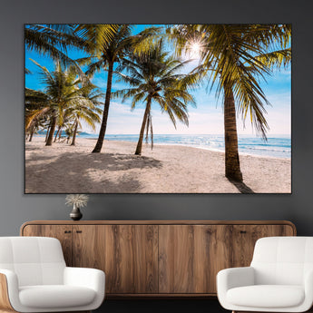 98175-MGV-CV-36X24-Tropical Palm Beach Wall Art – Relaxing Ocean Shore Canvas Print with Palm Trees, Coastal Summer Decor for Living Room, Bedroom or