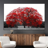 80021-MGV-CV-36X24-Red Tree Wall Art – Striking Black and White Landscape Canvas Print with Vibrant Red Leaves, Modern Nature Decor for Living Room