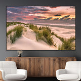 60570-MGV-CV-36X24-Beach Sunset Wall Art – Coastal Sand Dunes and Ocean Horizon Canvas Print, Tranquil Seascape Photography Decor for Living Room or