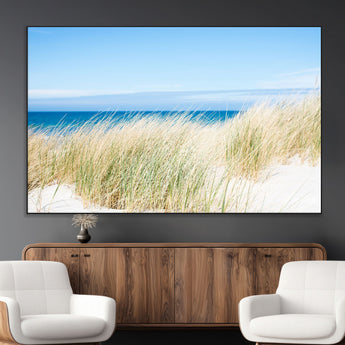96913-MGV-CV-36X24-Coastal Dunes Wall Art – Serene Beach Grass and Blue Ocean Canvas Print, Relaxing Seaside Nature Decor for Living Room, Bedroom or