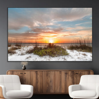 91064-MGV-CV-36X24-Beach Sunset Wall Art – Coastal Sand Dunes and Ocean Horizon Canvas Print, Seaside Landscape Wall Decor for Living Room, Bedroom