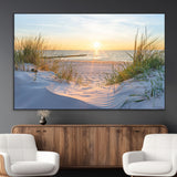 48907-MGV-CV-36X24-Beach Sunset Wall Art – Coastal Sand Dunes and Ocean View Canvas Print, Serene Seaside Landscape Painting for Living Room, Bedroom