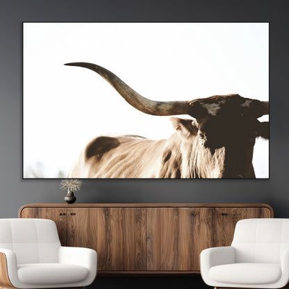 35866-MGV-CV-36X24-Texas Longhorn Wall Art – Rustic Western Bull Canvas Print, Farmhouse Animal Photography Decor for Living Room, Office, or Ranch