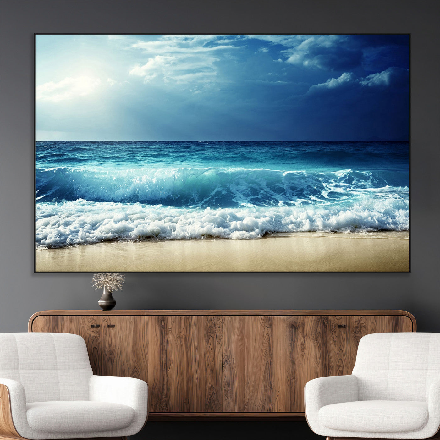 84116-MGV-CV-36X24-Ocean Wave Wall Art – Blue Sea and Beach Canvas Print, Coastal Seascape Photography Artwork for Living Room, Bedroom, or Office
