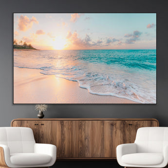 89767-MGV-CV-36X24-Ocean Sunset Wall Art – Serene Beach Canvas Print with Pastel Sky and Waves, Coastal Seascape Artwork for Bedroom, Living Room, or