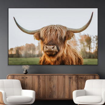 64824-MGV-CV-36X24-Highland Cow Wall Art – Rustic Scottish Bull Canvas Print, Farmhouse Animal Decor for Living Room, Bedroom, Office or Cabin