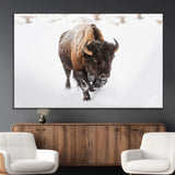 19889-MGV-CV-36X24-Snow Bison Wall Art – Majestic Buffalo Winter Landscape Canvas Print, Rustic Wildlife Photography Decor for Cabin, Lodge, Living