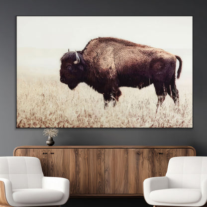 48406-MGV-CV-36X24-American Bison Wall Art – Rustic Buffalo Canvas Print in Prairie Field, Western Wildlife Photography Decor for Cabin, Lodge,