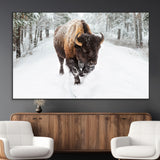 10109-MGV-CV-36X24-Majestic Bison Winter Wall Art – Snowy Forest Buffalo Canvas Print, Rustic Wildlife Photography Decor for Cabin, Lodge, Living