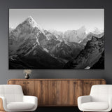 10775-MGV-CV-36X24-Snow Capped Mountain Wall Art – Black and White Canvas Print of Majestic Peaks, Nature Landscape Photography for Office, Bedroom,