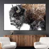 24304-MGV-CV-36X24-Bison Wall Art Canvas Print, Framed Winter Bison Art Picture Print, Snowy Buffalo Perfect Rustic Farmhouse Decor Artwork
