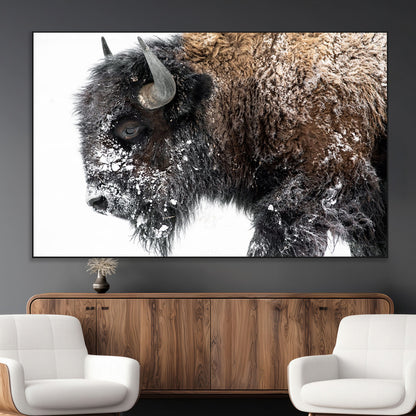 24304-MGV-CV-36X24-Bison Wall Art Canvas Print, Framed Winter Bison Art Picture Print, Snowy Buffalo Perfect Rustic Farmhouse Decor Artwork