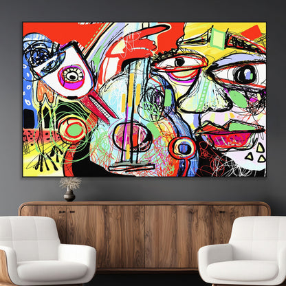 37796-MGV-CV-36X24-Picasso Style Wall Art Canvas Print, Framed Picasso Art Picture Print, Picasso Cubism Perfect Modern Abstract Decor Artwork