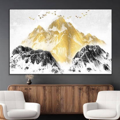 37733-MGV-CV-36X24-Golden Mountain Wall Art – Modern Abstract Landscape Canvas Print with Birds, Luxury Nature Decor for Living Room, Bedroom, or