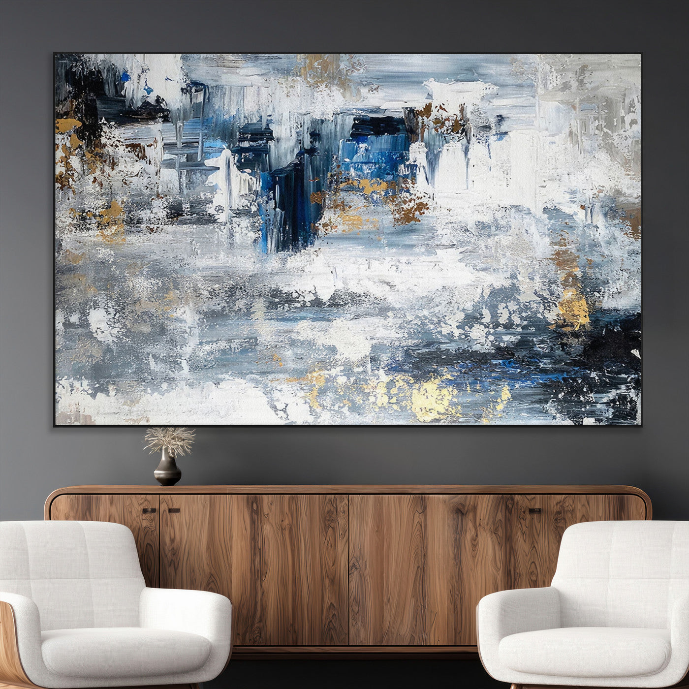 59716-MGV-CV-36X24-Abstract Blue and Gold Wall Art – Modern Textured Canvas Print, Contemporary Painting for Living Room, Bedroom, or Office Decor