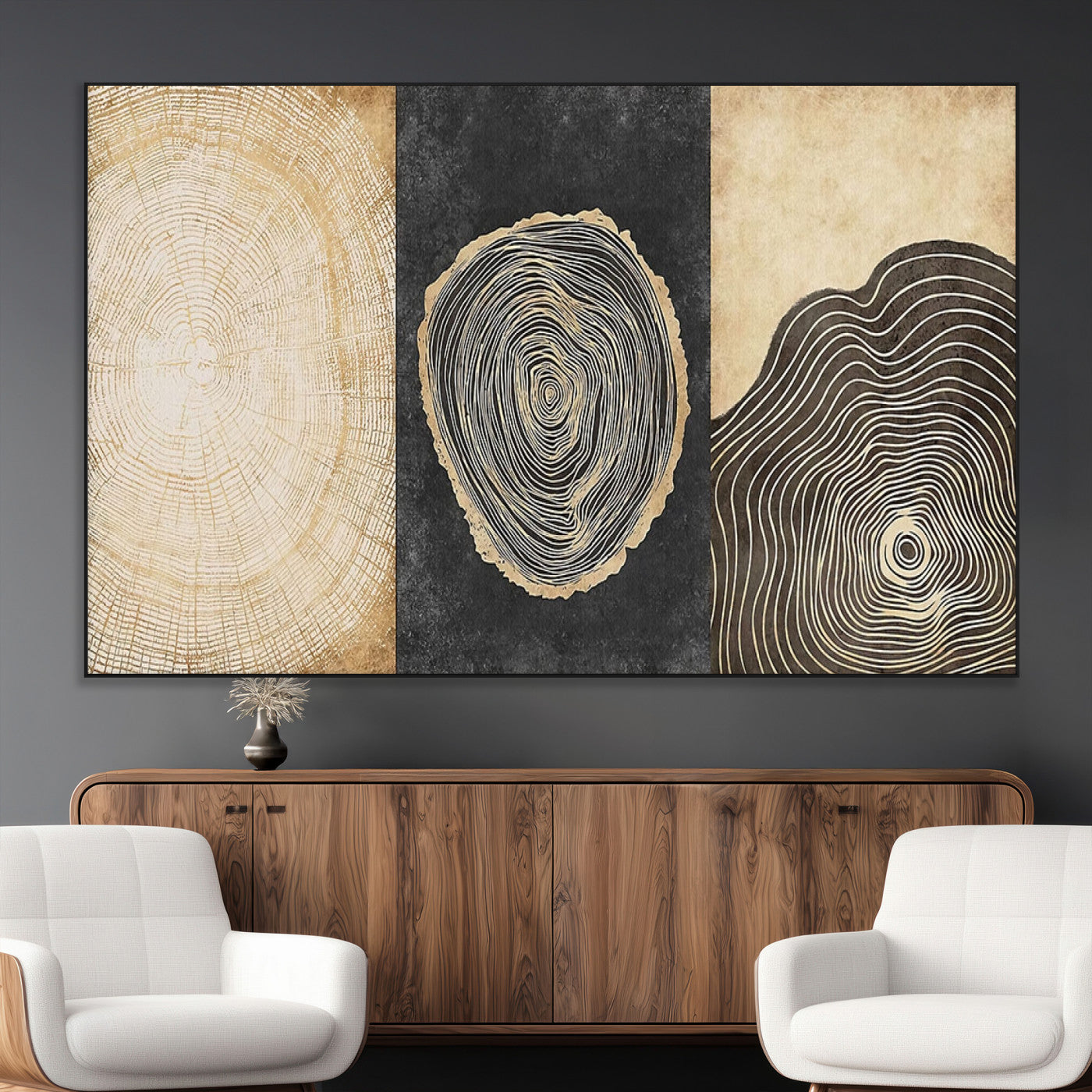 77785-MGV-CV-36X24-Tree Ring Abstract Wall Art – Rustic Wood Growth Pattern Canvas Prints, Modern Nature-Inspired Decor for Living Room or Office