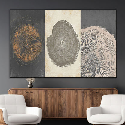 80725-MGV-CV-36X24-Wood Tree Rings Wall Art Canvas Print, Framed Tree Rings Art Picture Print, Abstract Tree Rings Perfect Modern Boho Decor Artwork