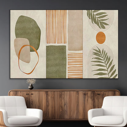 96002-MGV-CV-36X24-Abstract Geometric Wall Art – Modern Canvas Print with Green, Orange & Beige Shapes, Minimalist Home Decor for Living Room, Office
