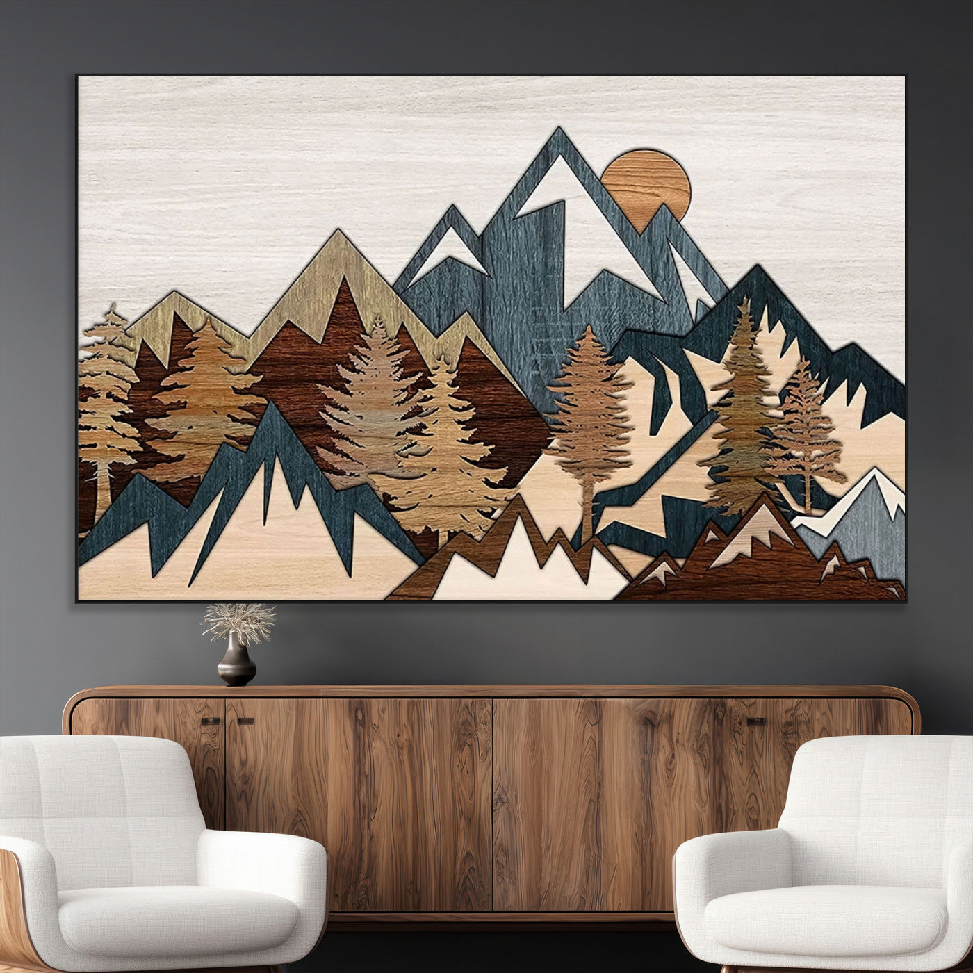 67950-MGV-CV-36X24-Modern Wood Wall Art Canvas Print, Framed Mountain Range Art Picture Print, Wood Mountain Range Perfect Rustic Decor Artwork