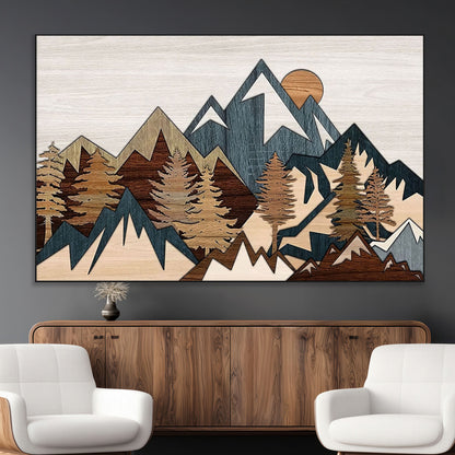 67950-MGV-CV-36X24-Modern Wood Wall Art Canvas Print, Framed Mountain Range Art Picture Print, Wood Mountain Range Perfect Rustic Decor Artwork