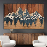 41330-SEG-FC-51X34_Oversize_Oversize-Rustic Mountain Wall Art – Wooden Nature Scene with Trees and Peaks, Handmade 3D Layered Decor for Living Room, Cabin or Office