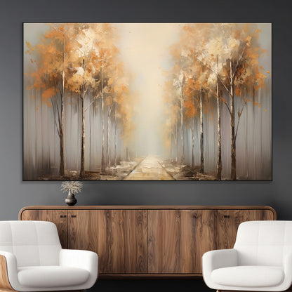 95004-MGV-CV-36X24-Autumn Forest Path Wall Art – Hand Painted Canvas Print with Golden Trees, Modern Nature Landscape Decor for Living Room, Bedroom