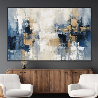 44344-MGV-CV-36X24-Abstract Blue and Gold Wall Art – Modern Hand Painted Canvas Print, Contemporary Textured Painting for Living Room, Bedroom or