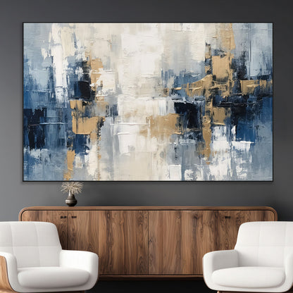 44344-MGV-CV-36X24-Abstract Blue and Gold Wall Art – Modern Hand Painted Canvas Print, Contemporary Textured Painting for Living Room, Bedroom or