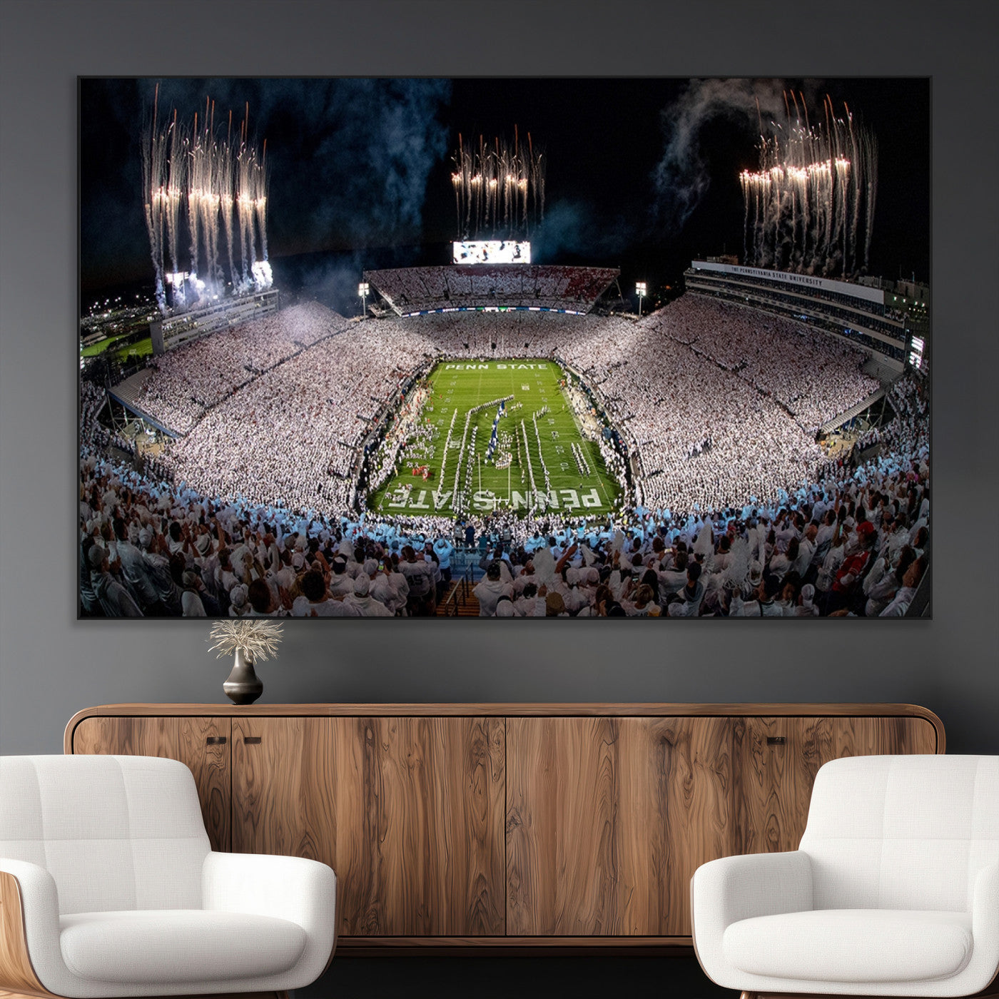 11391-MGV-CV-36X24-Penn State Stadium Wall Art – Panoramic White Out Football Game Canvas Print, College Sports Decor for Office, Man Cave, or Living