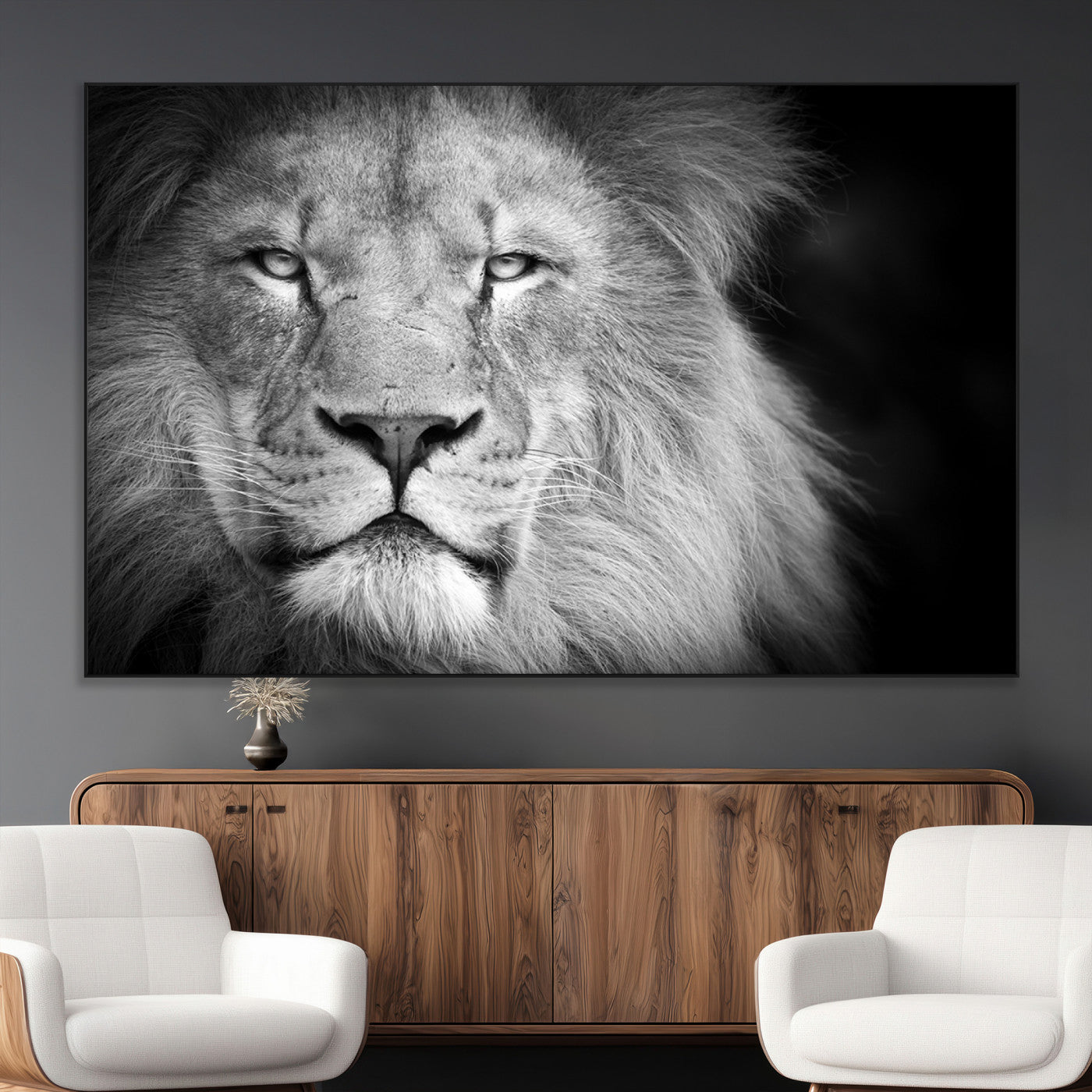 94453-MGV-CV-36X24-Lion Portrait Wall Art – Black and White King of the Jungle Canvas Print, Safari Wildlife Decor for Office, Bedroom, or Living
