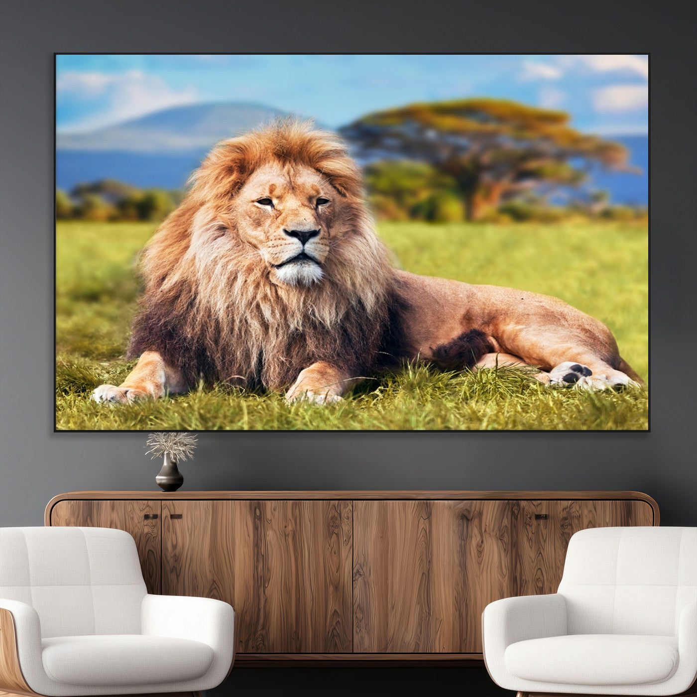 67826-MGV-CV-36X24-Majestic Lion Wall Art – King of the Jungle Canvas Print, Safari Wildlife Decor for Living Room, Office, or Man Cave