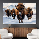56701-MGV-CV-36X24-Bison Herd Wall Art – Buffalo Walking in Snowy Mountains Canvas Print, Rustic Wildlife Decor for Cabin, Lodge, or Living Room