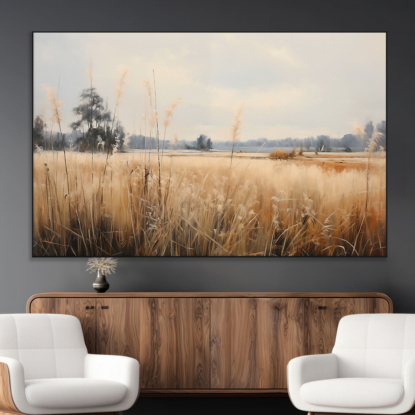 38193-MGV-CV-36X24-Golden Meadow Wall Art – Serene Grassland Landscape Canvas Print, Rustic Nature Decor for Bedroom, Living Room or Farmhouse
