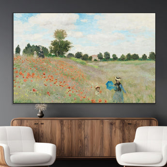 74890-MGV-CV-36X24-Monet Poppy Field Wall Art – Impressionist Landscape Canvas Print, Classic French Artwork for Living Room, Bedroom or Office Decor
