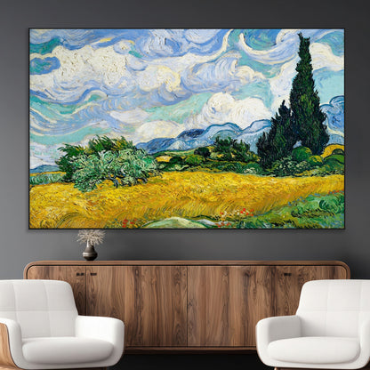 97252-MGV-CV-36X24-Wheat Field with Cypress – Van Gogh Wall Art, Impressionist Landscape Canvas Print, Rustic Home Decor for Living Room or Office
