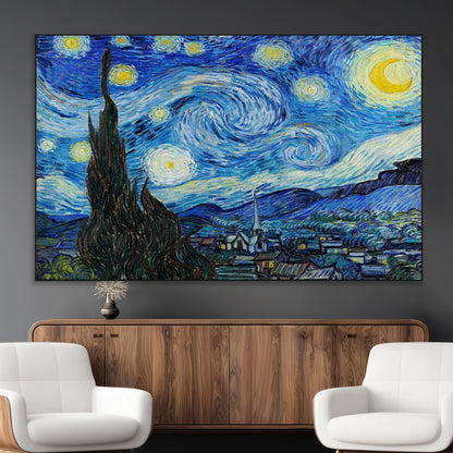 39177-MGV-CV-36X24-Starry Night Wall Art – Vincent van Gogh Famous Painting Canvas Print, Timeless Starry Sky Decor for Living Room, Bedroom or