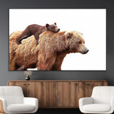 76943-MGV-CV-36X24-Mom Bear Wall Art Canvas Print, Framed Bear Photography Art Picture Print, Rustic Bear and Cub Perfect Rustic Farmhouse Decor