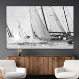 Boat-1-MGV-CV-36X24-Sailboat Racing Wall Art – Nautical Black and White Canvas Print, Ocean Adventure Decor for Office, Living Room or Bedroom