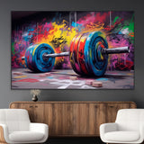 13549-SEG-FC-51X34_Oversize_Oversize-Graffiti Gym Wall Art Canvas Print, Framed Graffiti Barbell Art Picture Print, Weightlifting Perfect Fitness Studio Decor Artwork