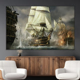 26512-MGV-CV-36X24-Naval Battle Wall Art – Dramatic Tall Ship Canvas Print, Historic Pirate Sailing War Scene, Nautical Decor for Office, Study or