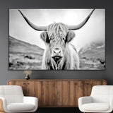 80564-MGV-CV-36X24-Highland Cow Wall Art – Black and White Scottish Highland Canvas Print, Rustic Farmhouse Decor for Living Room, Bedroom or Office