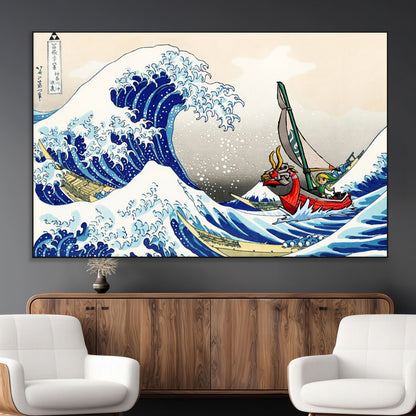 19450-MGV-CV-36X24-Great Wave Adventure Wall Art – Japanese Style Ocean Canvas Print, Fantasy Sailing Decor for Living Room, Bedroom or Office