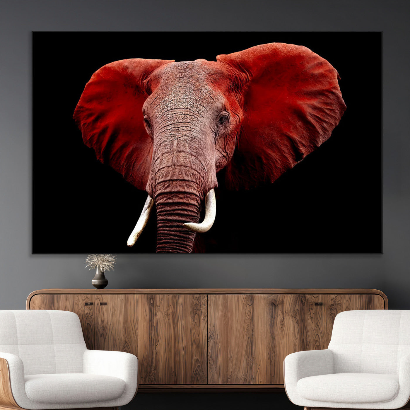 14788-MGV-CV-36X24-Red Elephant Wall Art – Bold Wildlife Canvas Print, African Safari Animal Decor for Living Room, Bedroom or Office