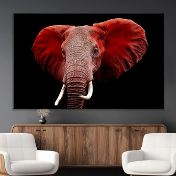 14788-MGV-CV-36X24-Red Elephant Wall Art – Bold Wildlife Canvas Print, African Safari Animal Decor for Living Room, Bedroom or Office