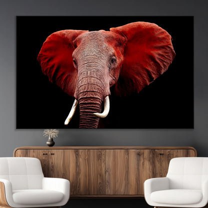 14788-MGV-CV-36X24-Red Elephant Wall Art – Bold Wildlife Canvas Print, African Safari Animal Decor for Living Room, Bedroom or Office