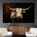 70522-MGV-CV-36X24-Longhorn Bull Wall Art – Striking Canvas Print of Majestic Bull, Premium Animal Decor for Home, Office, Man Cave, or Living Room