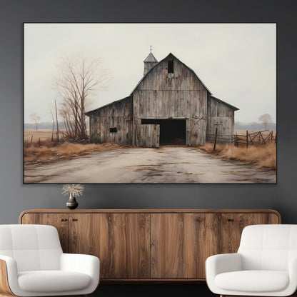 11602-MGV-CV-36X24-Old Barn Wall Art Canvas Print, Framed Rustic Barn Art Picture Print, Old Farmhouse Perfect Rustic Farmhouse Decor Artwork